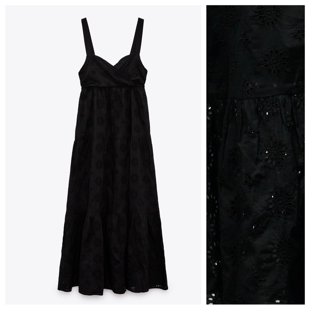 NWT. Zara Black Openwork Crossover V-neck Midi Tank Dress. Size S. - Picture 7 of 13